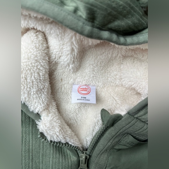 Wonder Nation Green Sherpa-Lined Bunting Suit Pram Stroller Coverall 6-9 Months - Picture 2 of 4